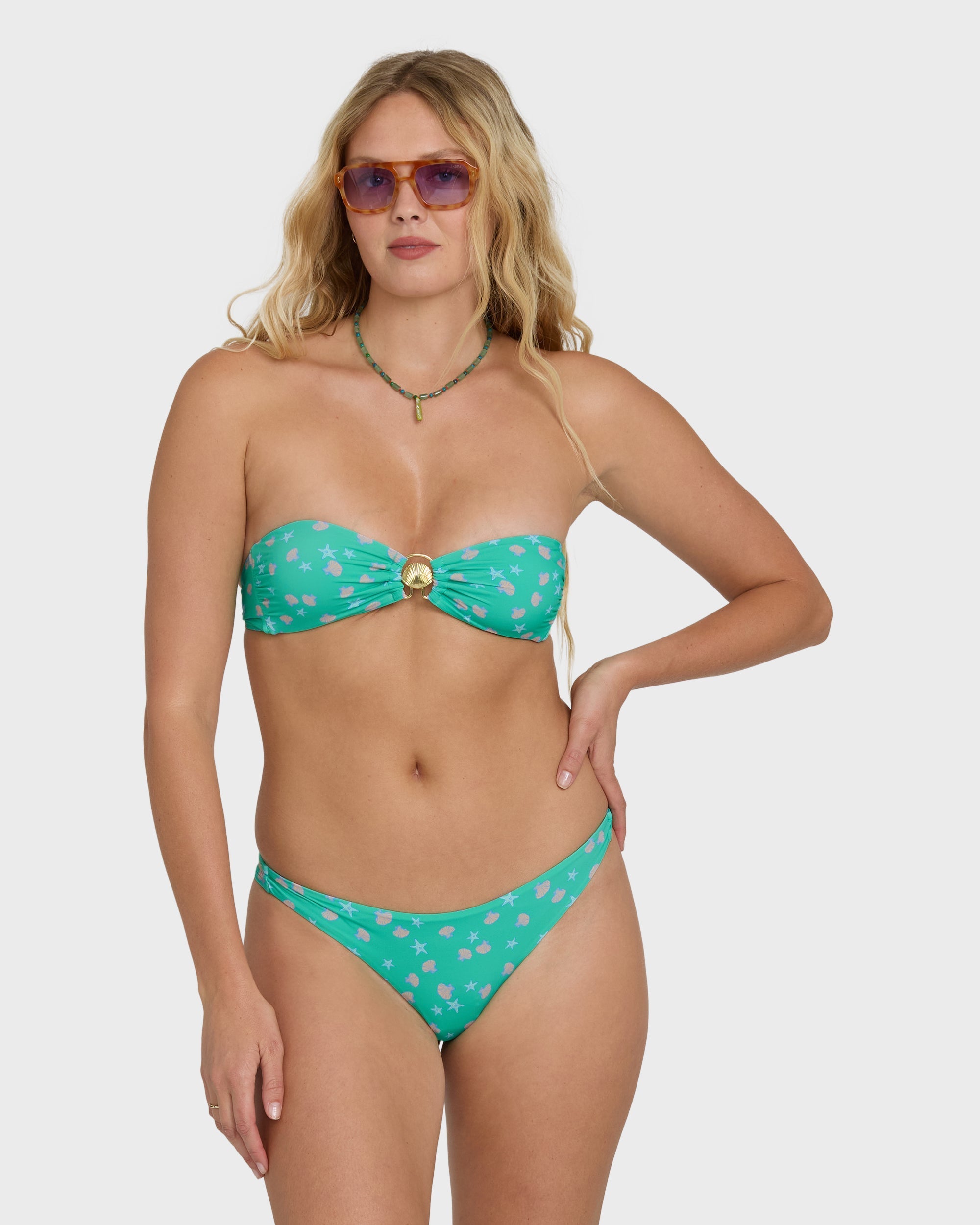 Ship Wrecked Shelly Bandeau Bikini Top - Green Tropics