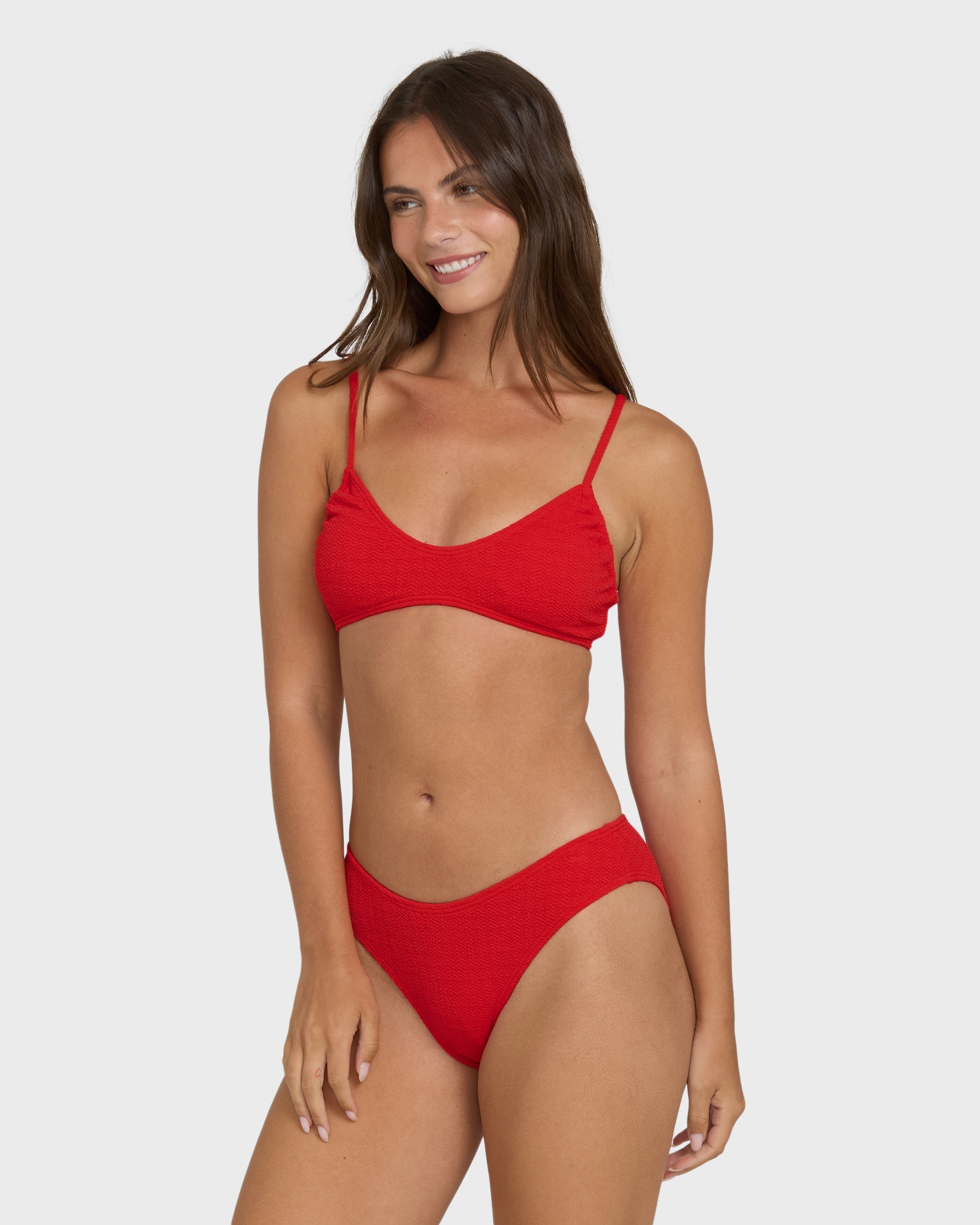 Rising Tide Ruched V Bralette Bikini Top - Fiesta Red