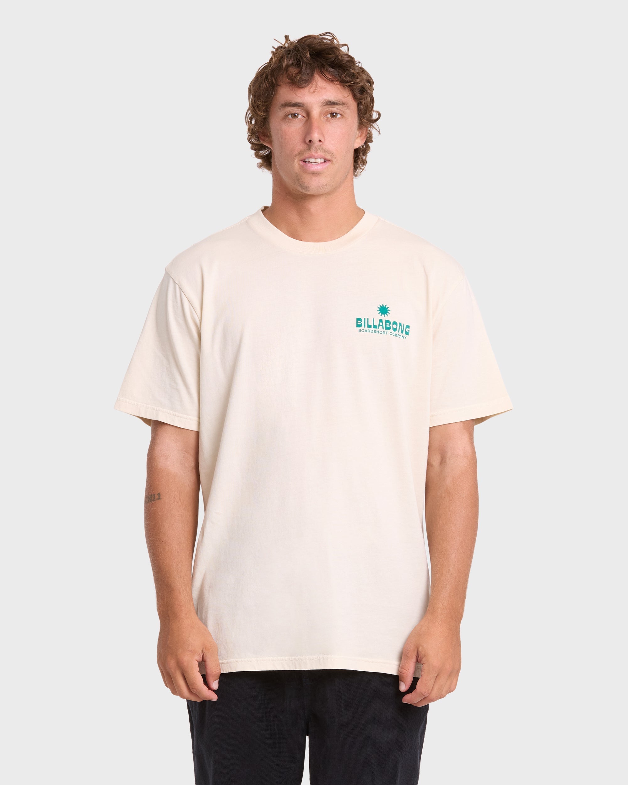 Glance Wave Washed Premium Short Sleeve Knit T-Shirt - Oatmeal